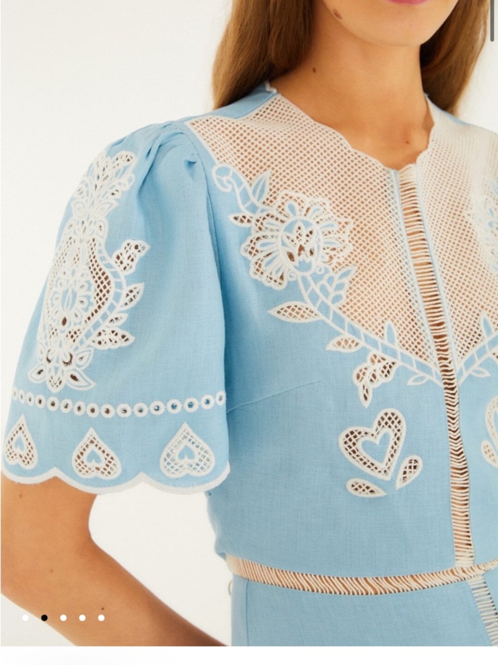 FARM Rio Light Blue Embroidered Euroflax™ Premium Linene Midi Dress - Picture 2 of 3